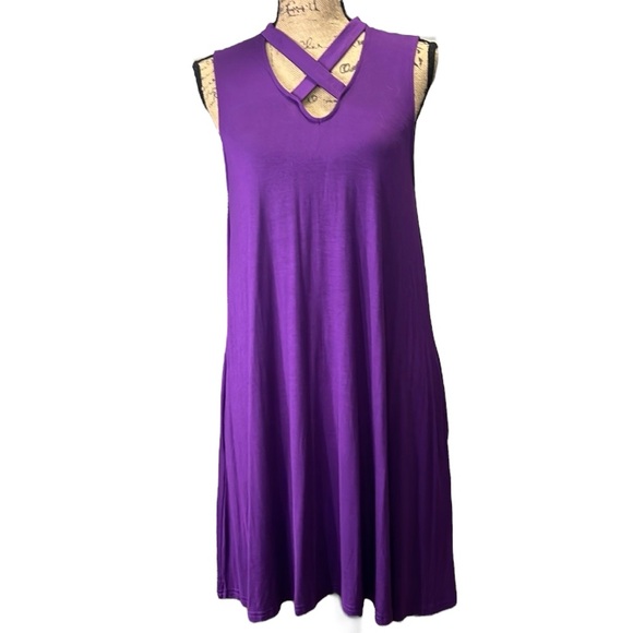 Lainab NWT Sleeveless purple dress with side pockets. Size large - Picture 1 of 6